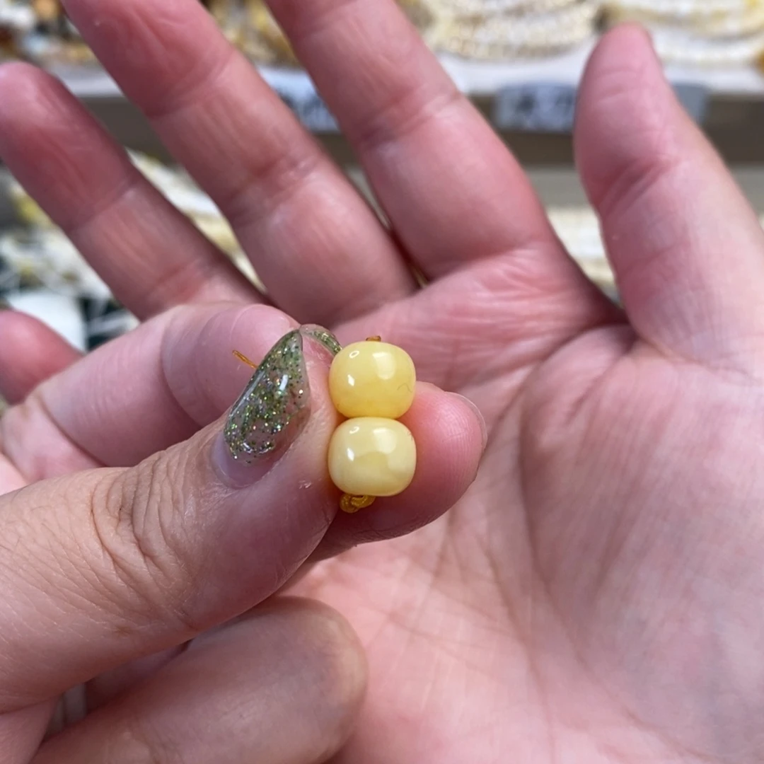 未镶嵌琥珀裸石阿尔卑斯奶白对珠8×7