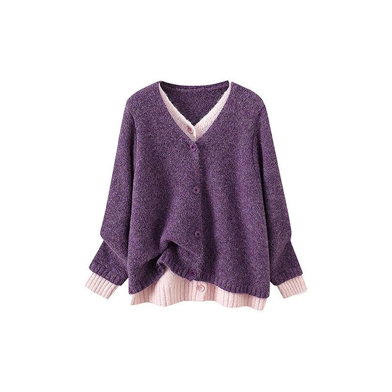 大码女装针织衫时尚休闲胖妹妹显瘦宽松百搭假两件上衣冬季