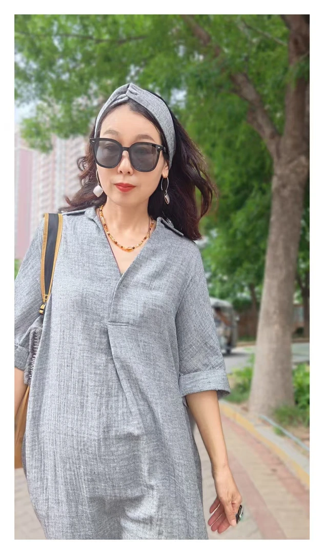 CH001欧美连衣裙吸汗V领休闲显瘦针织夏装灰色