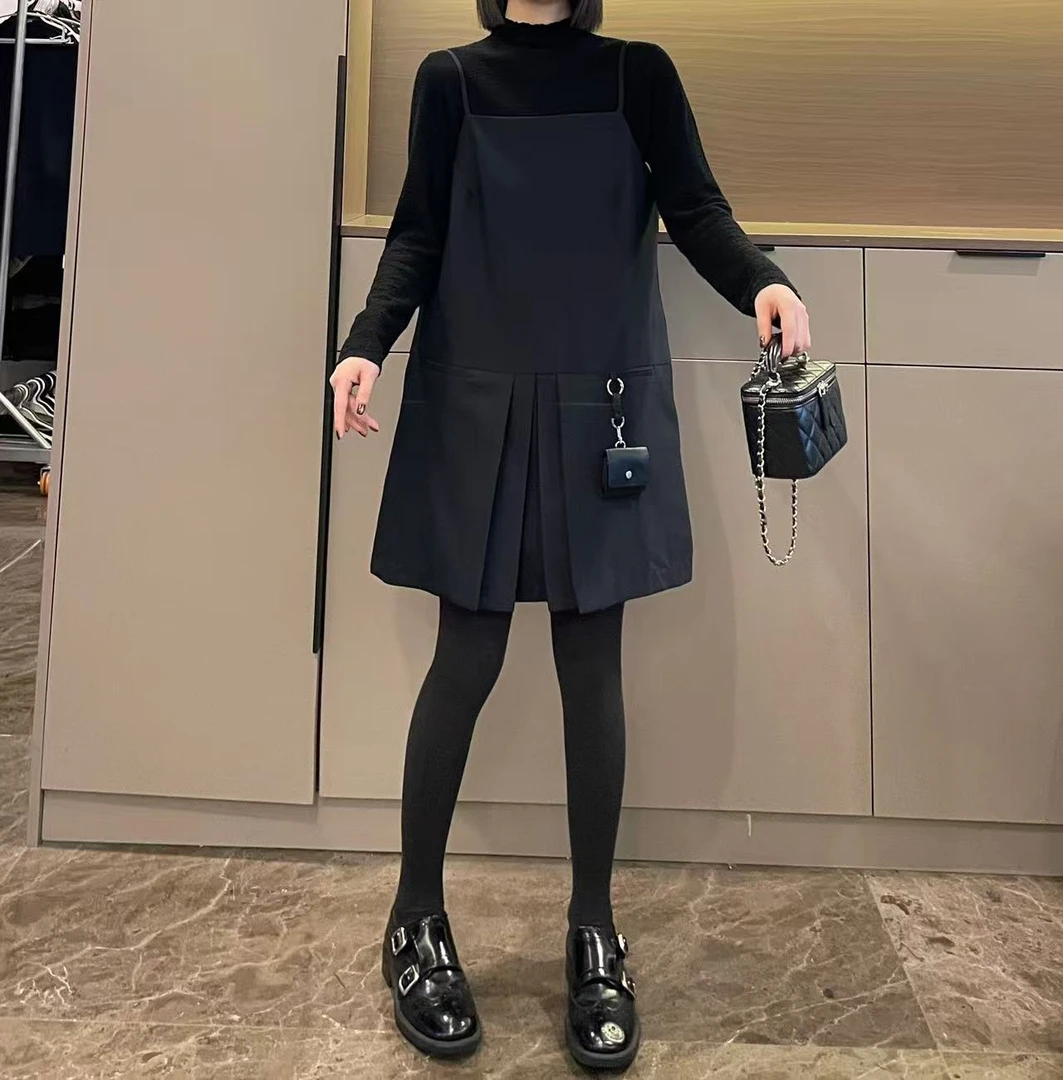 米可/MK-2814ZJ【西装一字领百褶吊带裙】时尚休闲秋季新款连衣裙