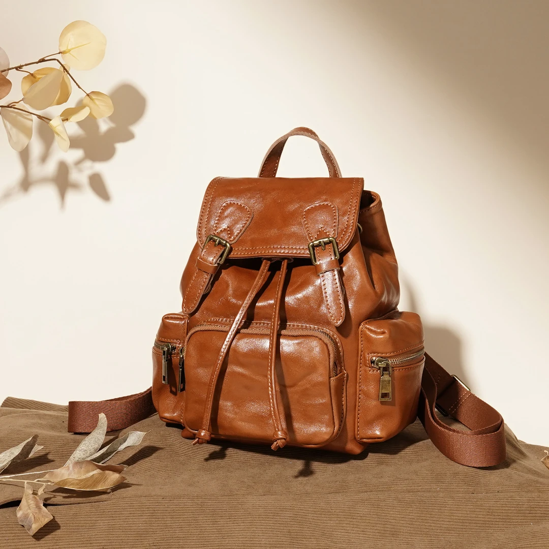 岩牛【小浩臻藏】秋冬新款双肩包女百搭复古通勤大容量旅行包5058H