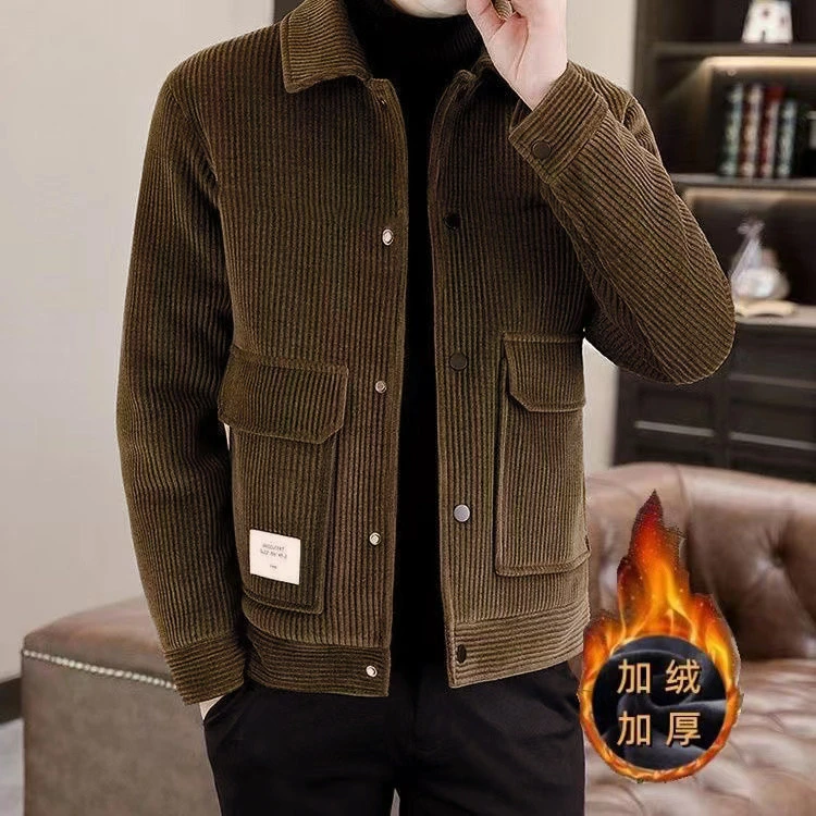 2026加绒新款秋冬季新款夹克灯芯绒外套男韩版潮流翻领休闲