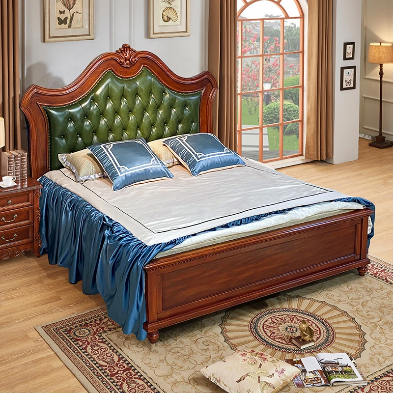埃里森美式复古床全实木床1.8米别墅婚床主卧真皮大床B518