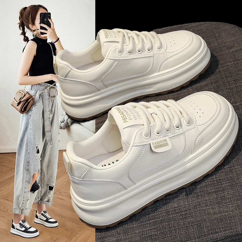 2025新款女鞋小白鞋百搭厚底透气休闲板鞋