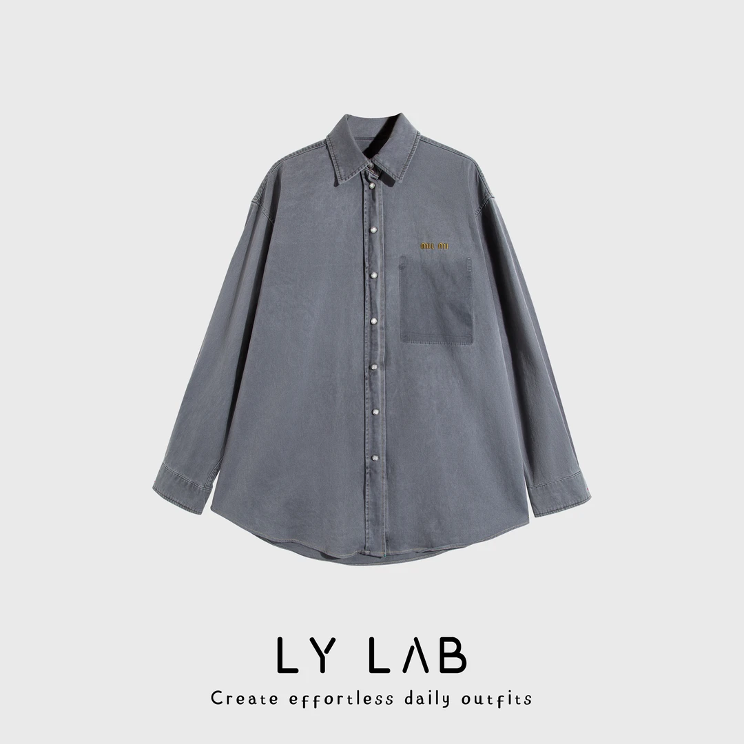 QIANQIAN 倩倩推荐做旧水洗棉简约高级感牛仔衬衫A77065