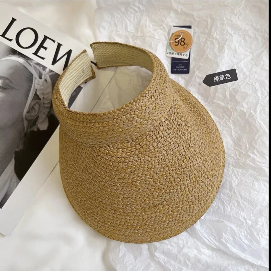 25夏季拉菲草编织空顶帽防晒遮阳网红款显脸小帽子草帽