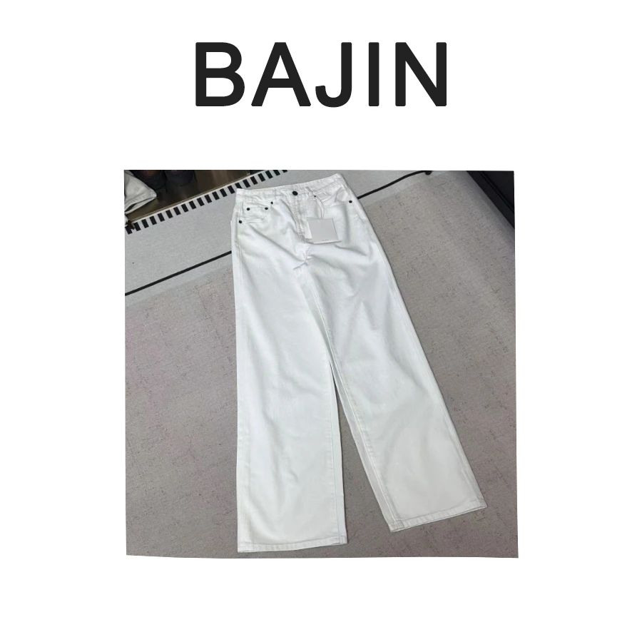 252407春季新品纯棉白色THE直筒阔腿牛仔裤女休闲裤高腰时尚显瘦