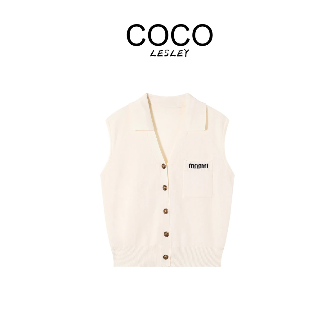 【COCO LESLEY】高级百搭刺绣针织坎肩短袖T恤W778