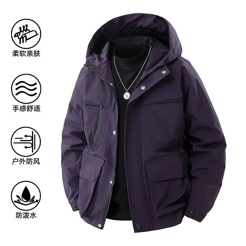 男士柔软舒适户外防风冲锋衣保暖三防夹克休闲运动防泼水防水外套