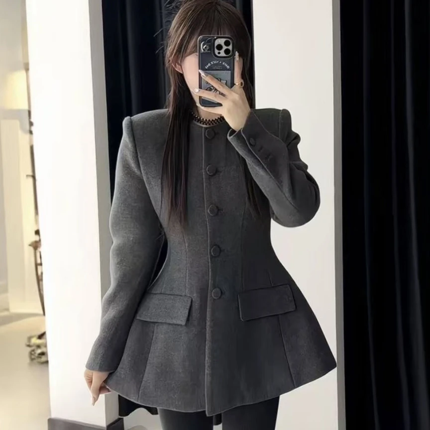 现货大码女装秋冬季法式千金半高打底衫加毛呢外套加短裤三件套