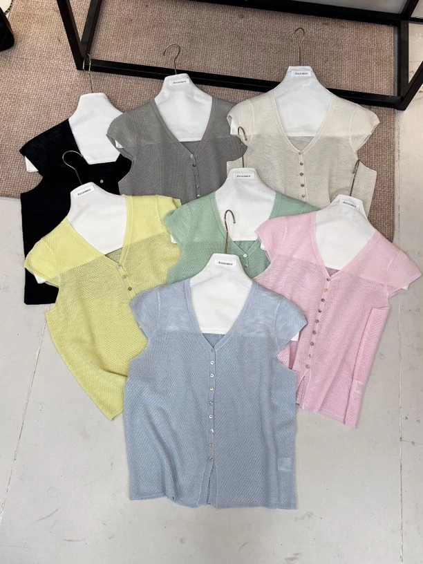 纯色韩系风V领薄款夏季韩版女装不规则百搭