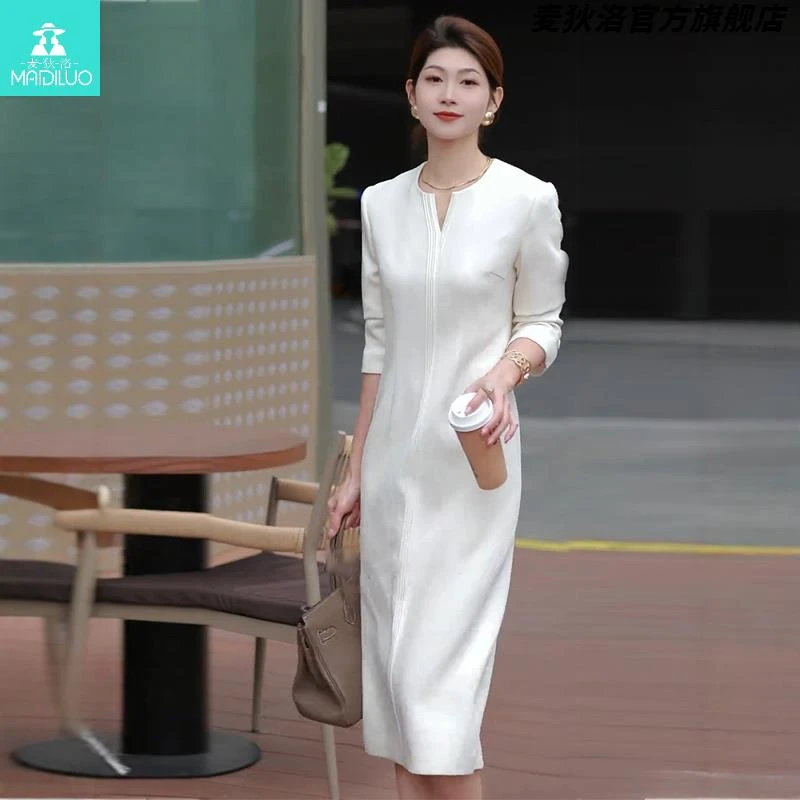 轻奢精致连衣裙女2025春夏大方得体女神范气质高端小个子白色长裙