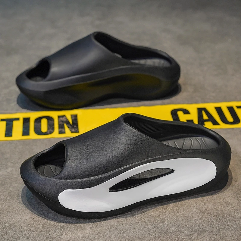 情侣款夏季外穿户外沙滩鞋厚底防滑凉鞋EVA一字半拖鞋男士 2406