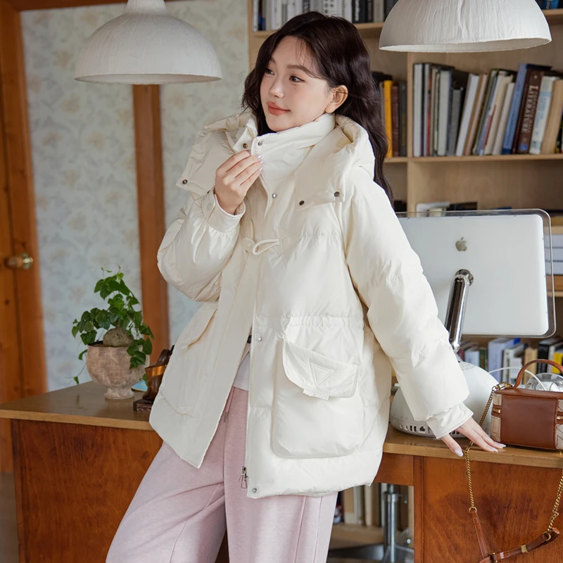 加肥加大码200斤胖mm白鸭绒羽绒服女大口袋宽松休闲连帽显瘦甜美