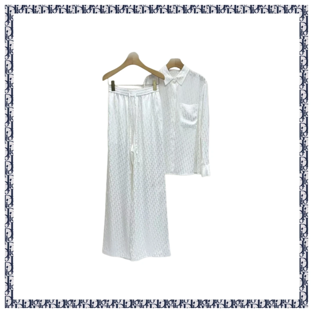 【YS专属】 FD006 ddd 满印醋酸套装 黑色 白色 （衬衫+长裤）女