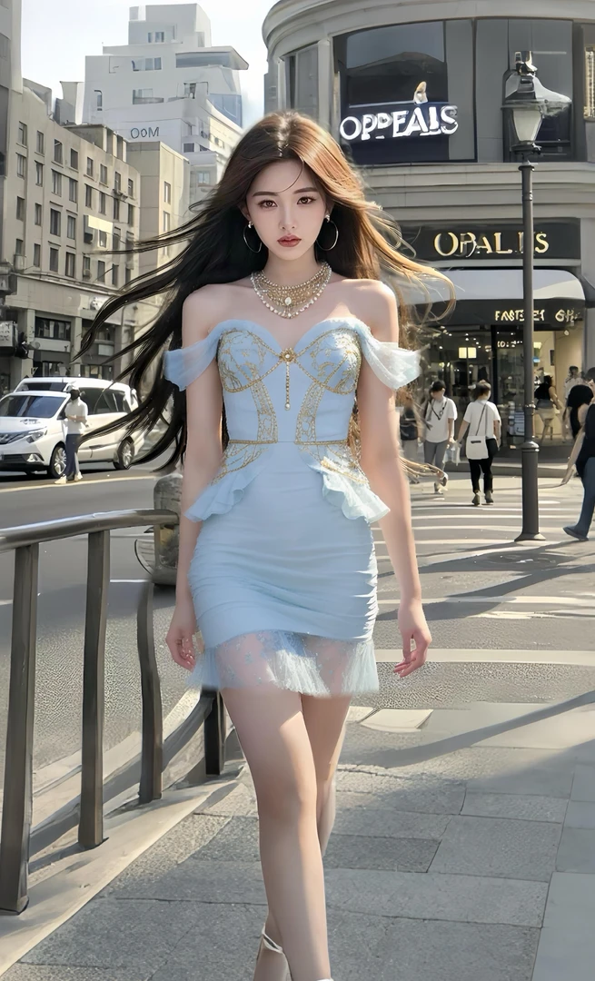 2025夏季新款蓝色桃心领时尚收腰修身连衣裙女小众高级气质显瘦