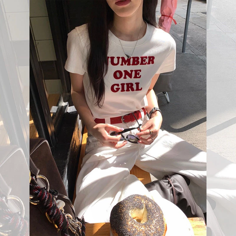 常规款短袖修身型设计感夏季印花字母百搭T恤