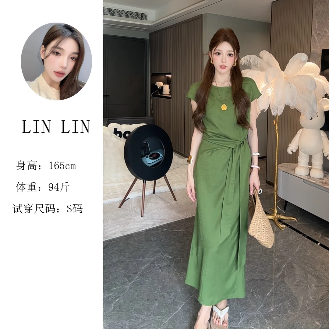 【琳琳3】2025夏季新款设计感轻熟风连衣裙束腰显瘦气质裙子2812