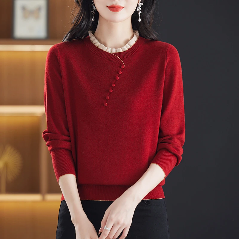 妈妈本命年红色毛衣秋冬内搭上衣2025年新款女士加厚羊毛衫打底衫