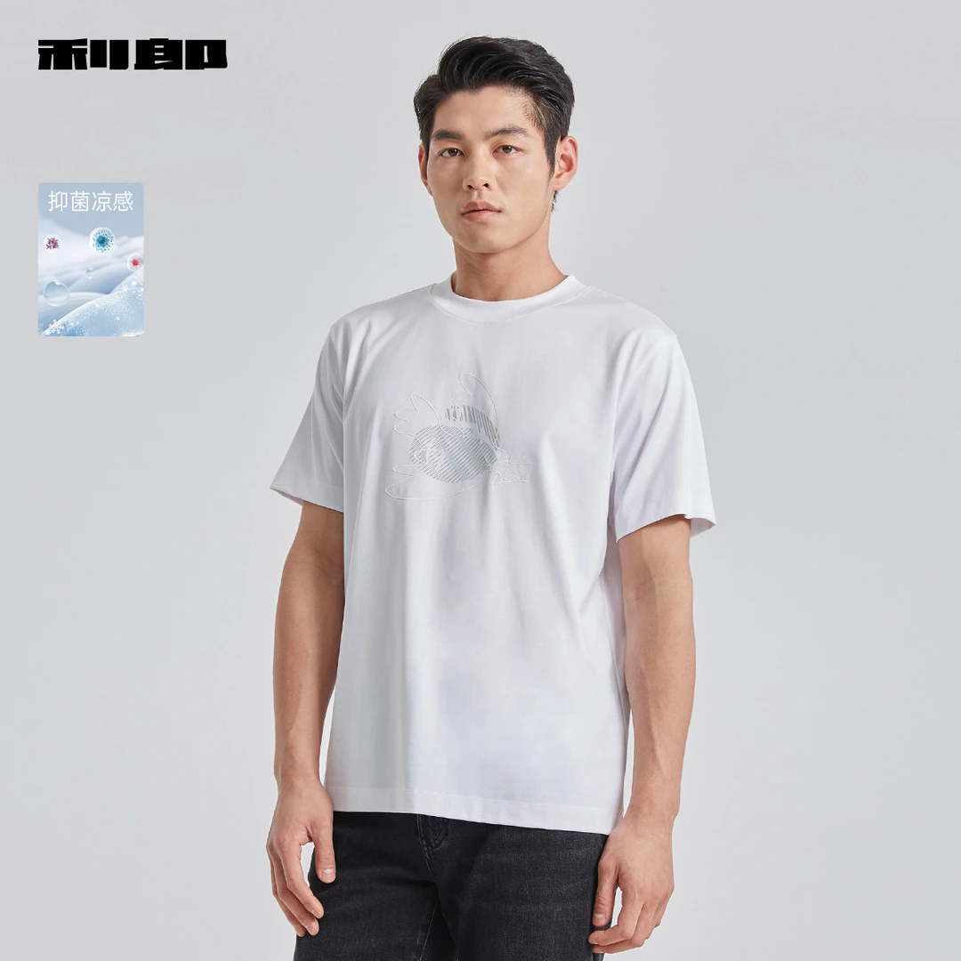【抑菌凉感】利郎官方短袖T恤圆领印花2025夏季潮流新款男装