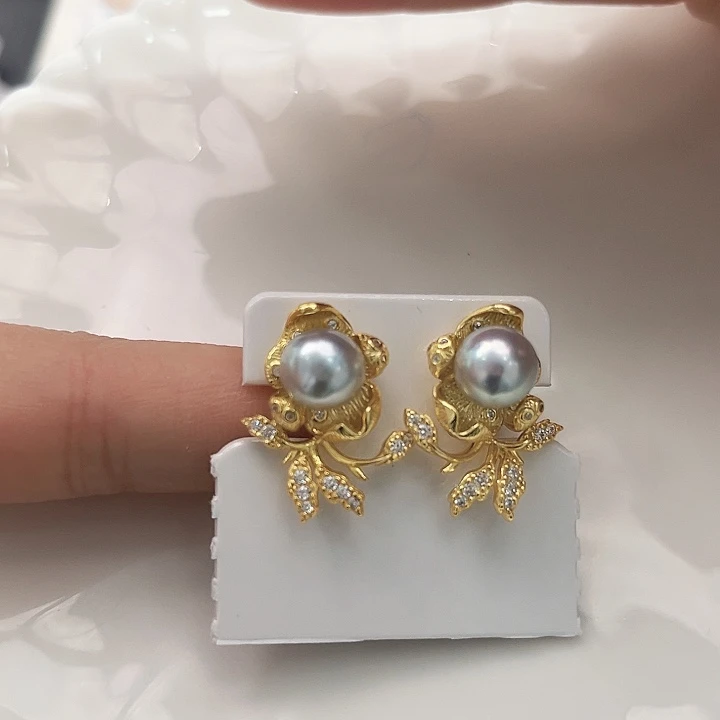 银S925镶嵌海水珍珠新号开播福利天然真多麻耳饰8-8.5m