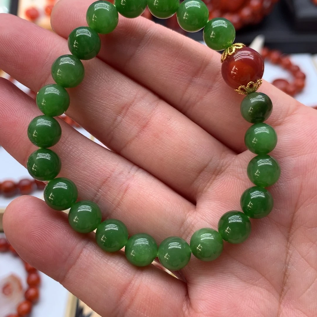 和田玉（碧玉）手链，卡8未镶嵌