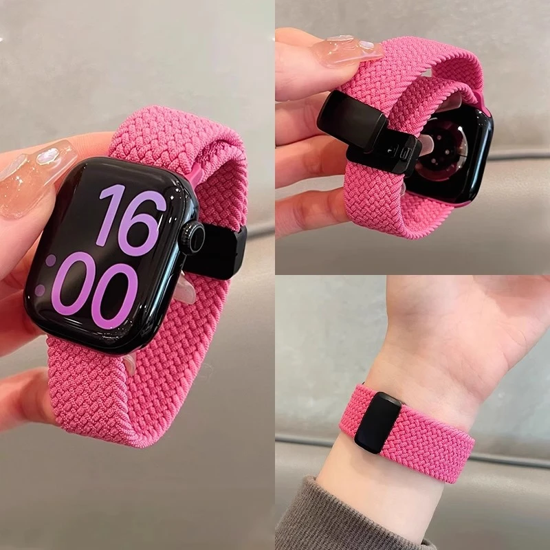 适用苹果手表apple watchs11表带ultra3编织磁吸s10/s9尼龙腕带