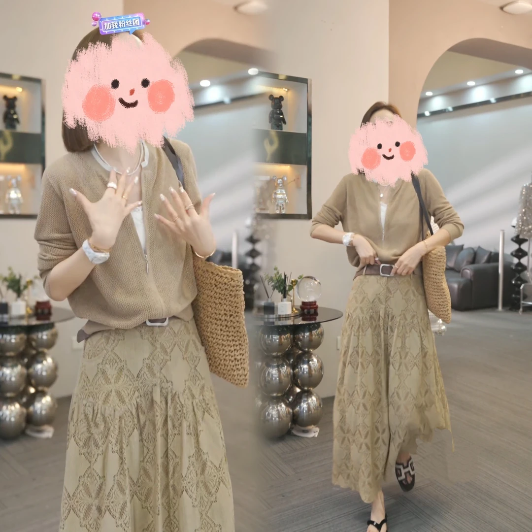 【伊人夕岸】2025春季新款时尚气质重工毛衣开衫上衣长袖洋气百搭