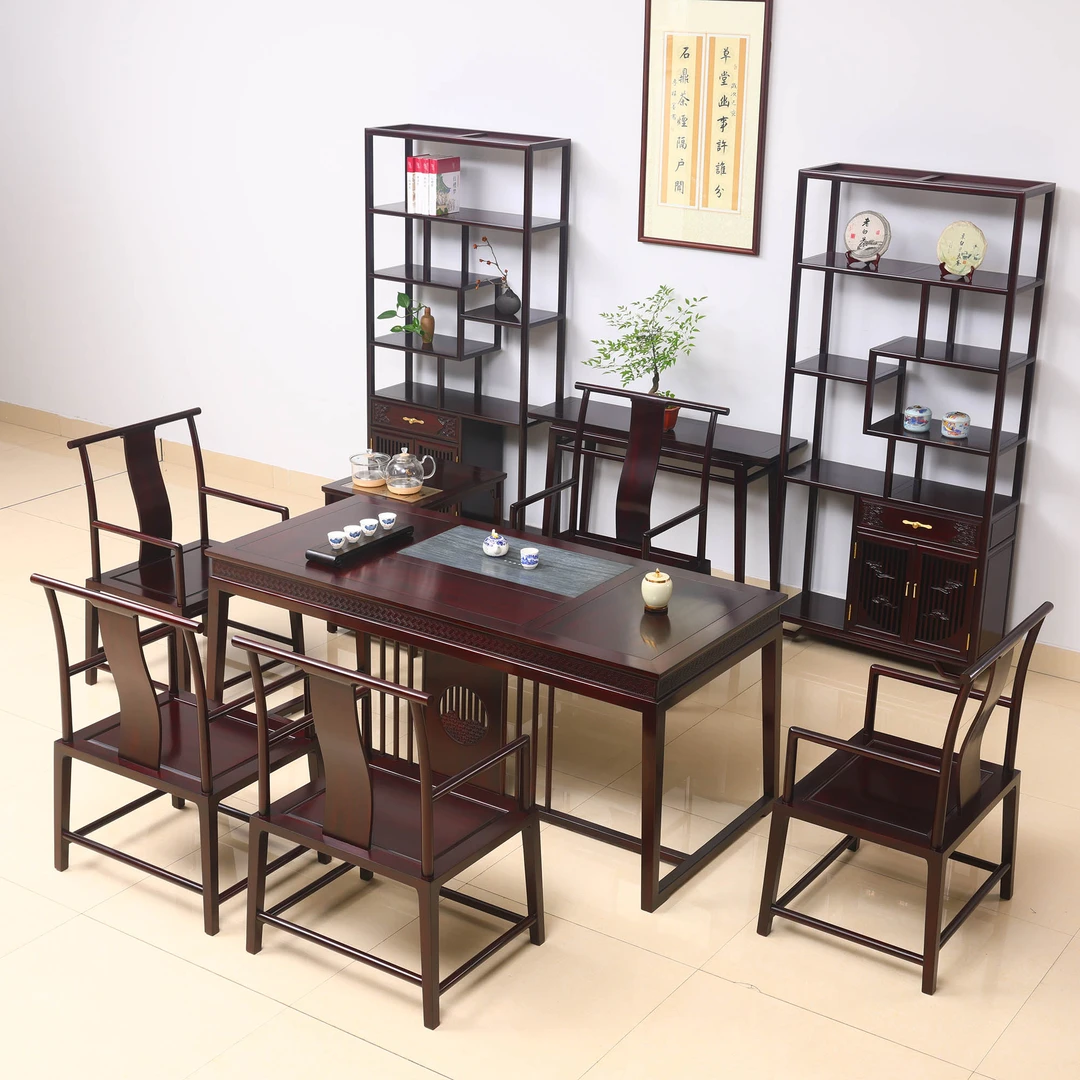 巴西黑酸枝黑金檀泡茶桌新中式设计会客桌餐桌泡茶台喝茶桌茶桌椅