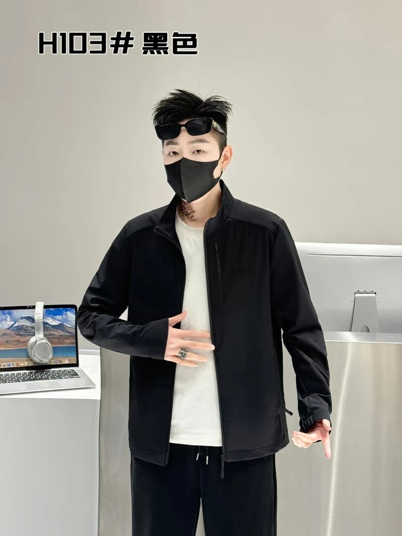 男士夏季软壳纯色立领速干防晒休闲轻薄时尚外套黑色男款