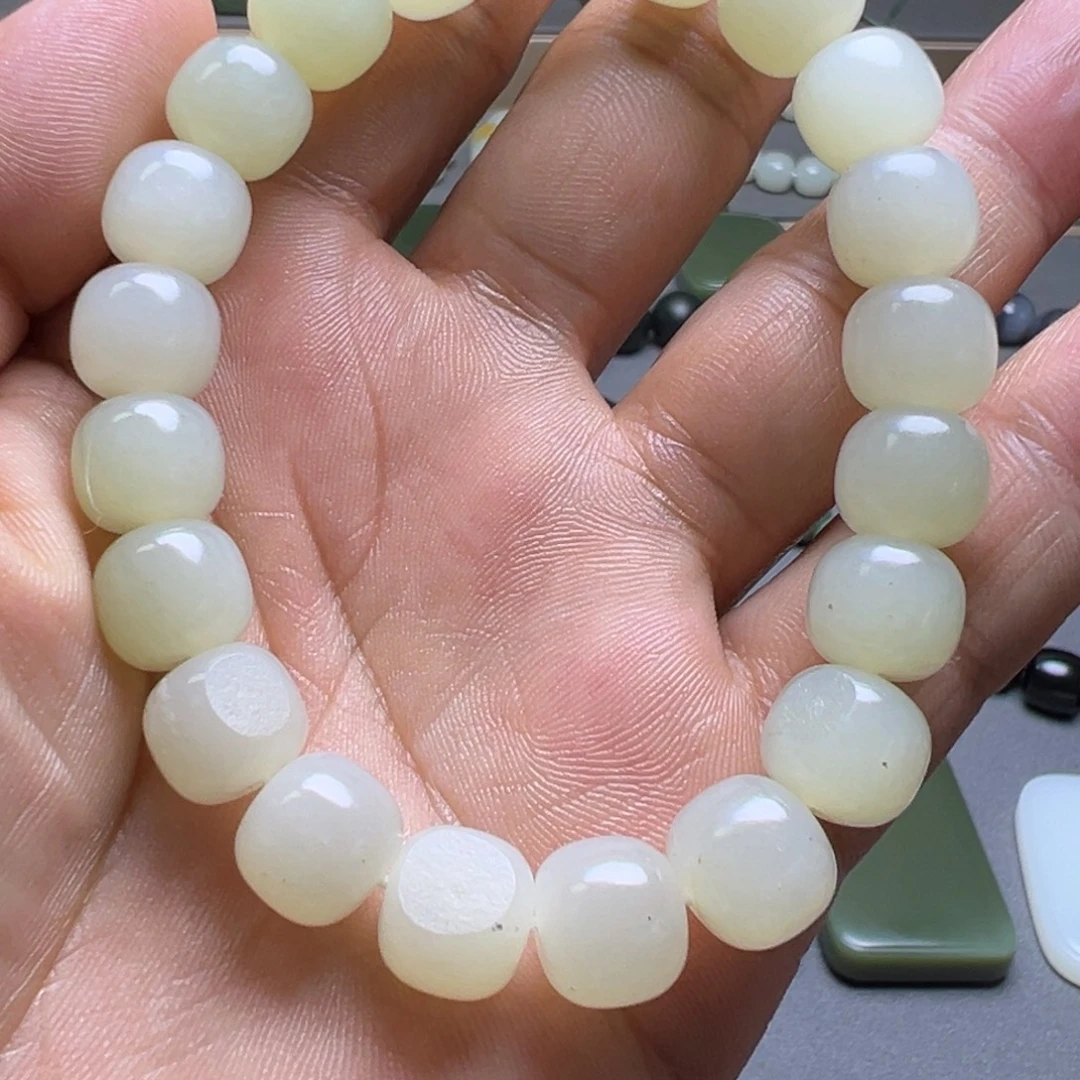 和田玉未镶嵌手链白玉河道料卡11