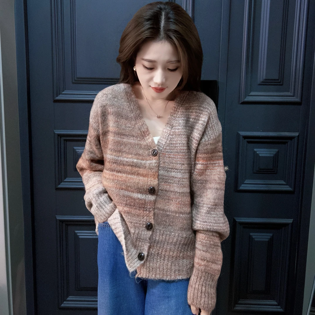 超绝设计师款混色条纹超显瘦开衫外套