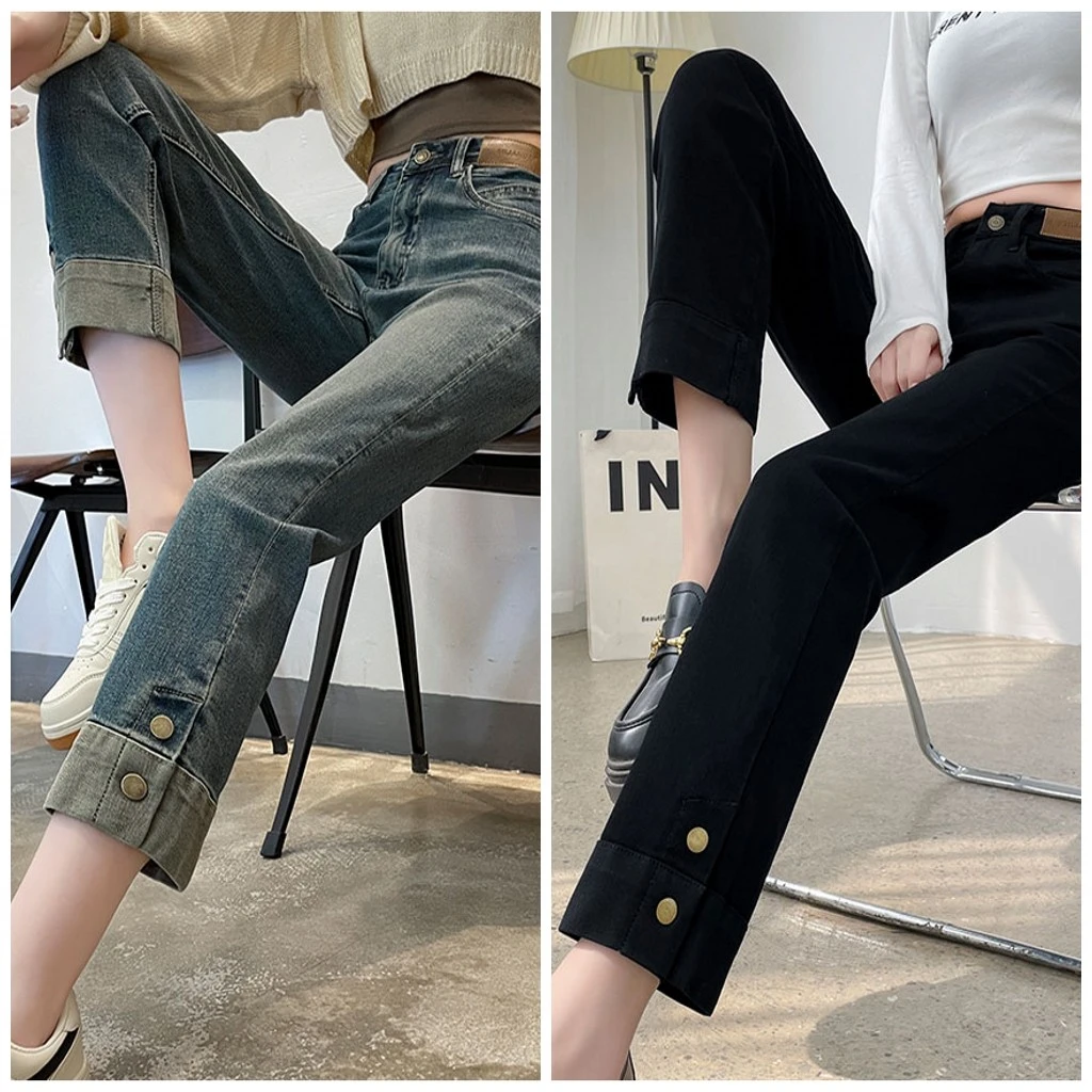 2025秋季新爆款高腰牛仔烟管直筒裤牛仔九分裤子女修身裤八分裤