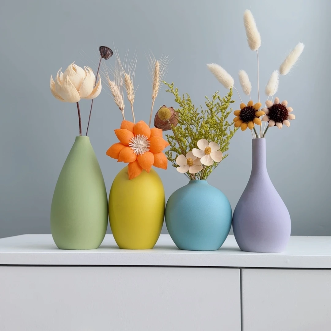 摆件陶瓷花瓶摆件含花总高约20-30cm