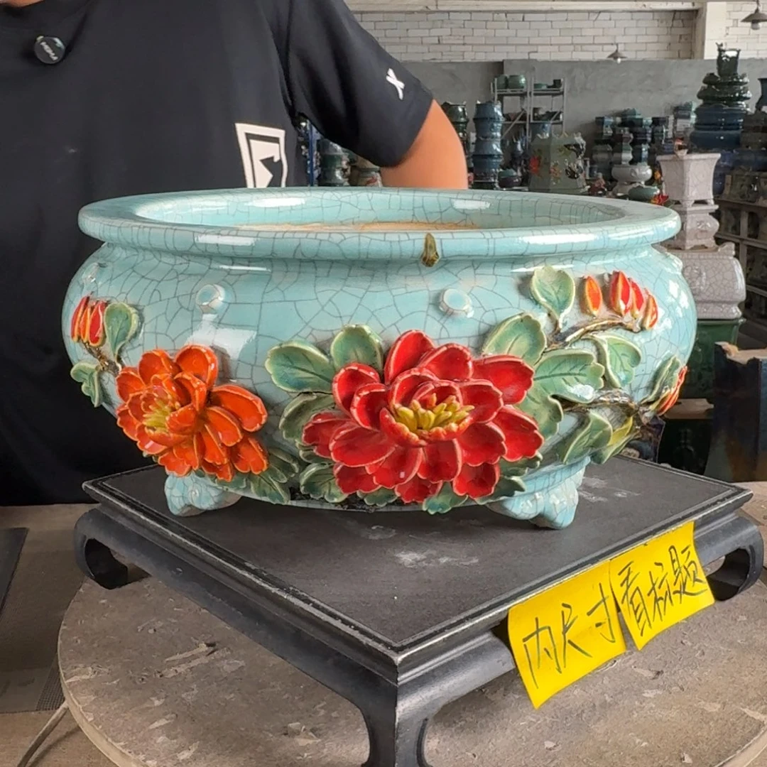 。一风堂石湾花盆 滴釉 小缝隙 内28*12