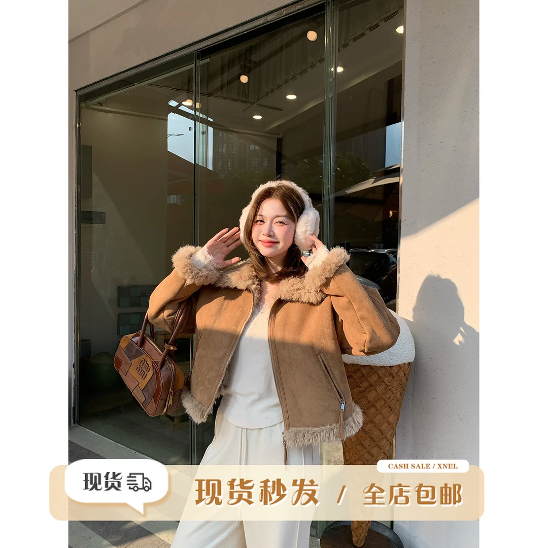 陳文文xenl【悉尼往事】冬季新款美拉德皮毛一体毛绒保暖外套女3117