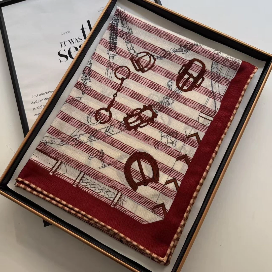 澳洲羊毛双面枣红色跃动的马儿105方巾丝巾围巾防晒披肩外搭F280