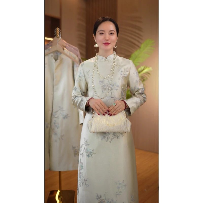 香雪海｜新中式国风古韵提花刺绣改良旗袍2024D938-桃桃