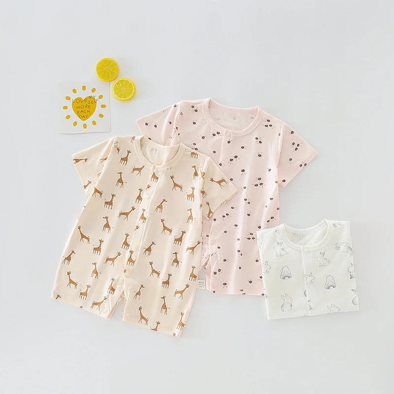 冰多啦婴幼儿连身衣宝宝短爬哈衣闭裆夏季薄款无骨通用