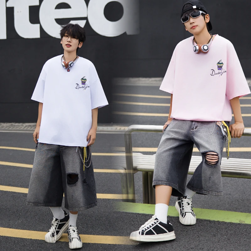 青少年夏季薄款短袖初中生高中生百搭凉感T恤潮流印花半袖6117