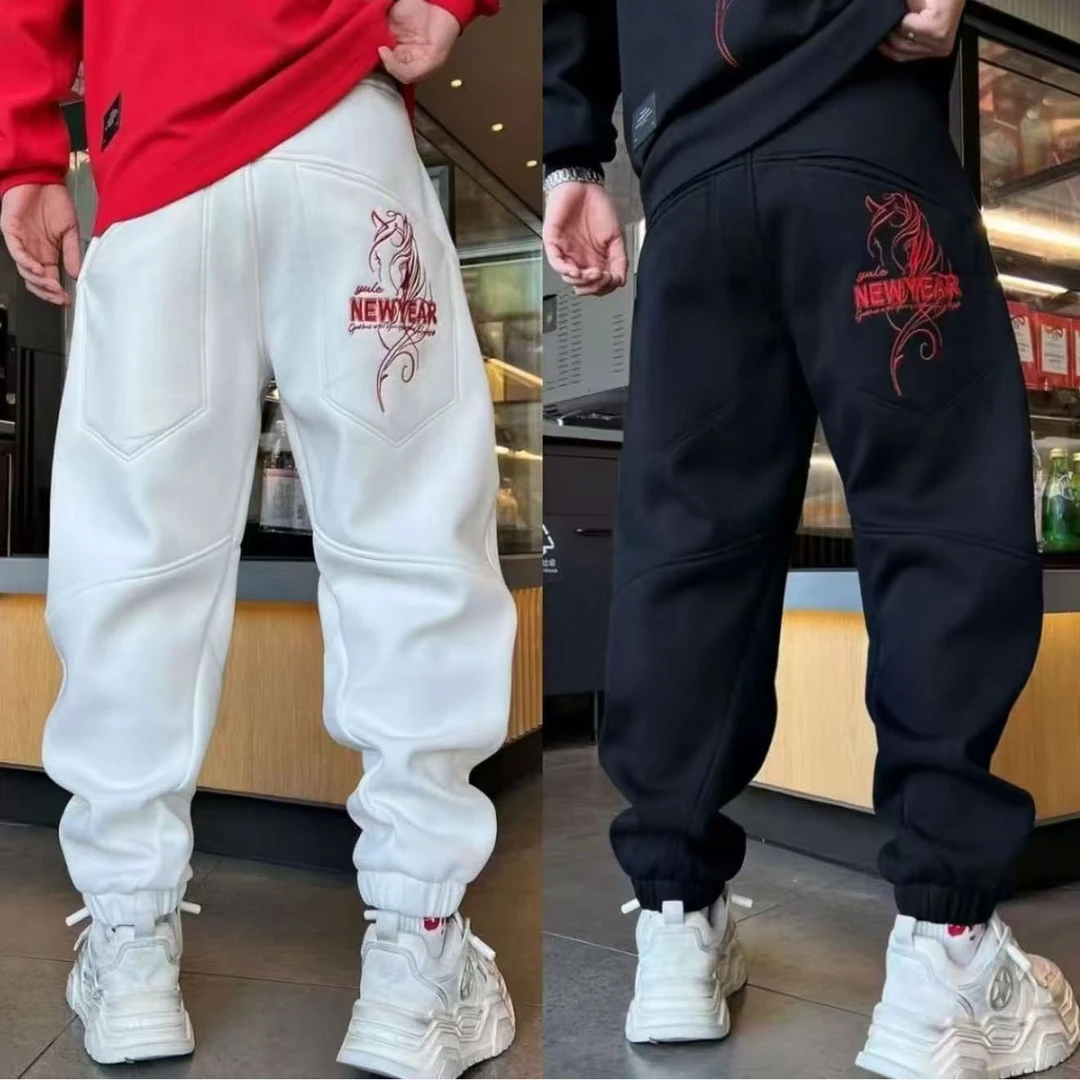 DB 男装冬季新款加绒潮牌刺绣束脚休闲裤男宽松显瘦百搭长裤-276