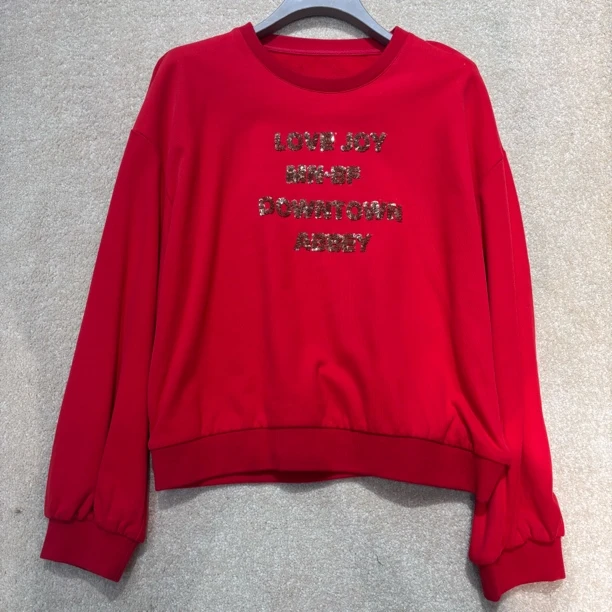 易尚服饰字母女冬季开衫刺绣烫钻卫衣早秋长袖红色卫衣重工加绒