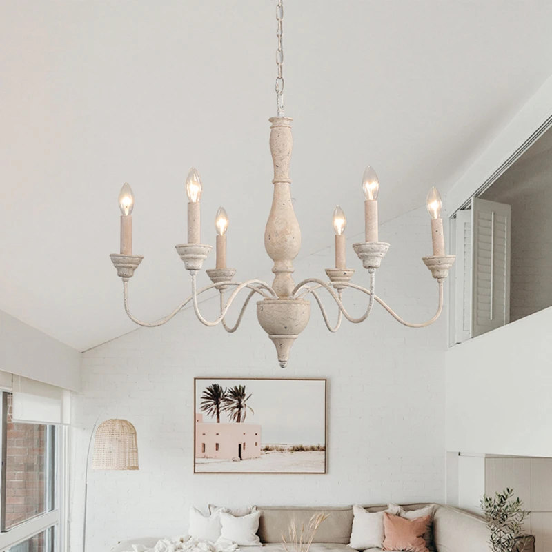 美式复古客厅吊灯创意个性餐厅吊灯实木做旧艺术楼梯法式卧室灯具