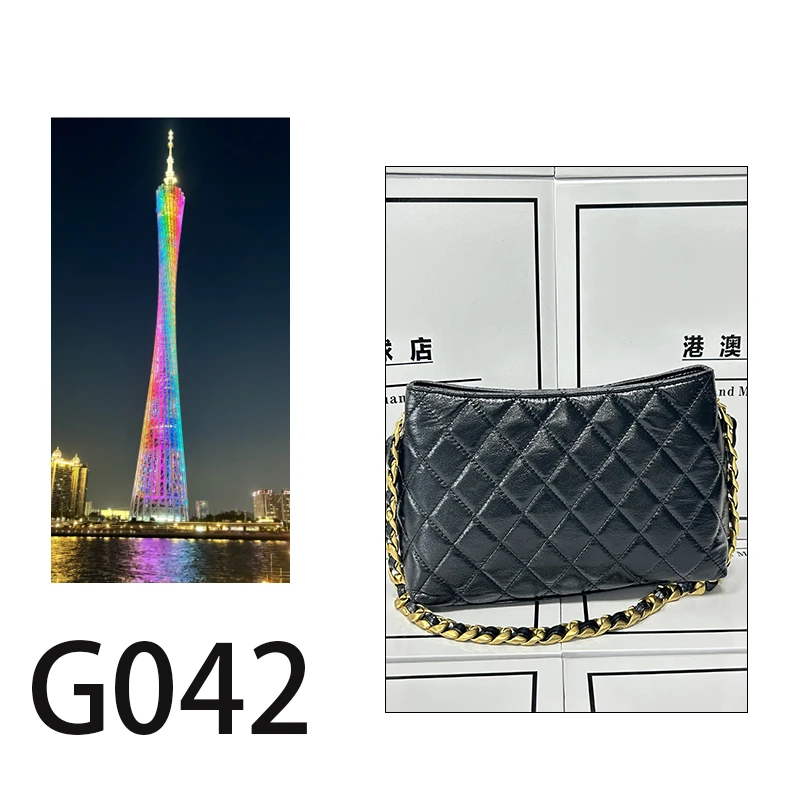 【G042】小香风流浪包腋下包女轻奢菱格链条时尚单肩包黑