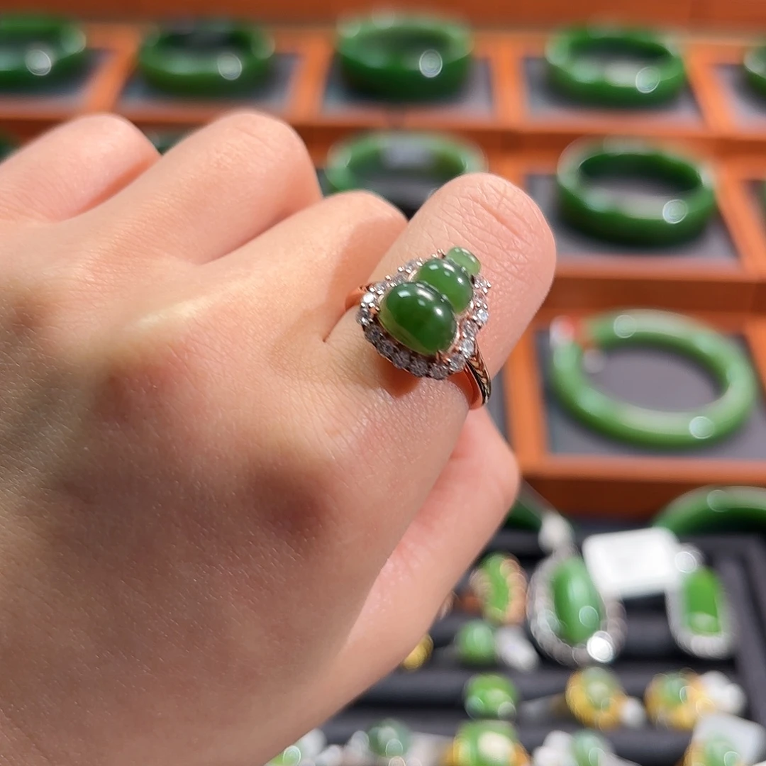 和田玉（碧玉）银S925镶嵌戒指