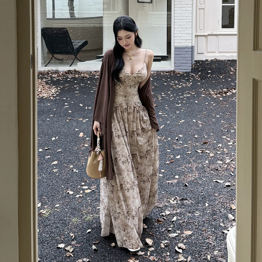 【云想衣裳】禅意新中式连衣裙套装秋季新款气质修身长裙开衫两件套