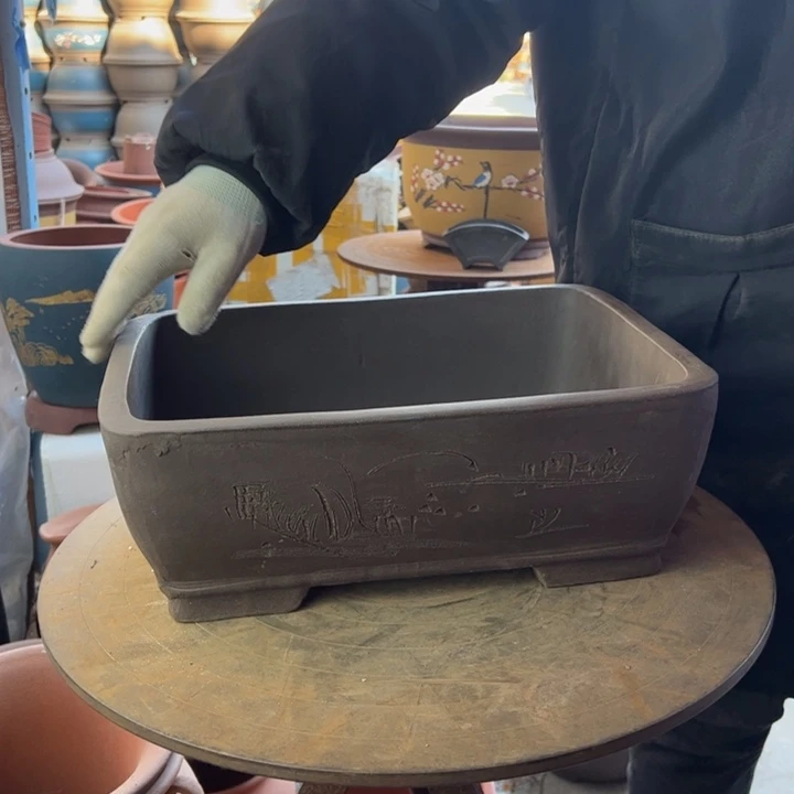 紫砂宜兴紫砂花盆紫圆角马槽34