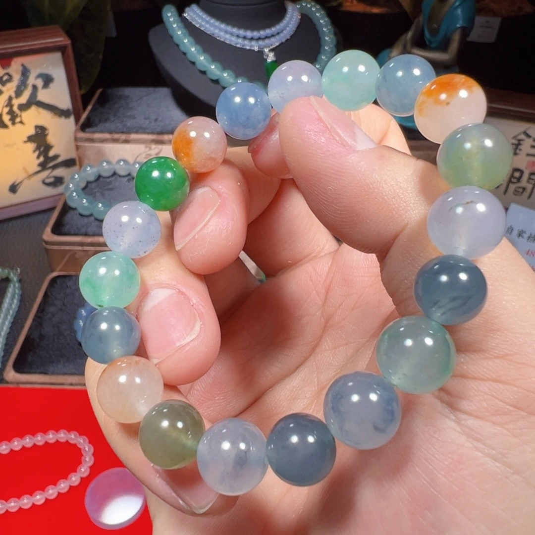 翡翠未镶嵌手串福利天然缅甸 A货翡翠 冰种 1cm 多宝