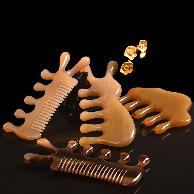 {一物一拍}白水黑金刚牛角梳按摩手柄精致头部疏通家用男女同款