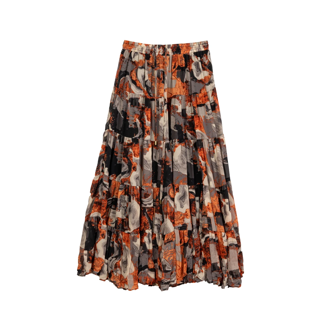 碎花印花百褶休闲高腰春季半身裙连衣裙气质常规纱裙中长款